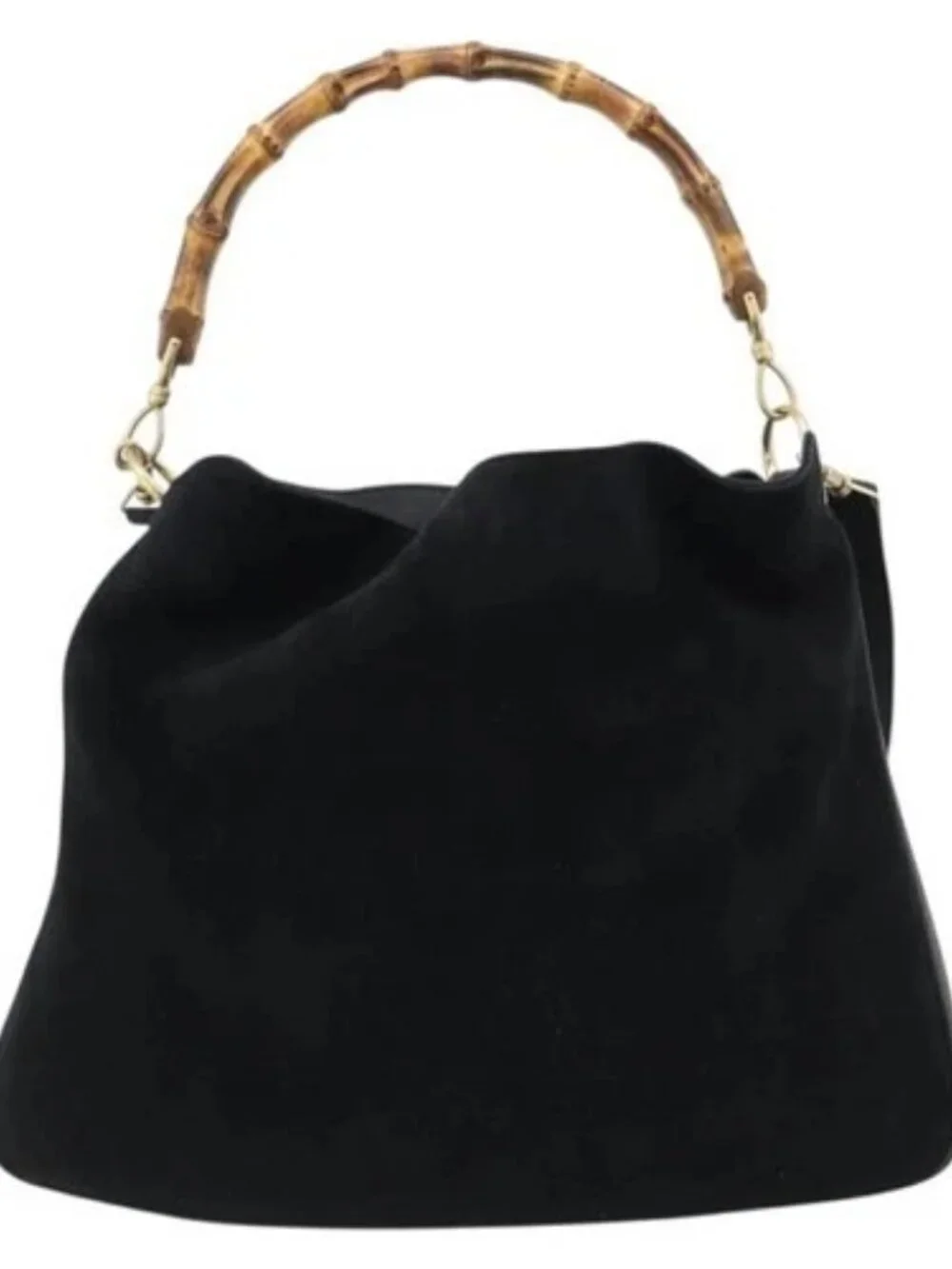 GUCCI Bamboo Hand Bag Suede 2way Black Gold 001 2058 Auth 190591
